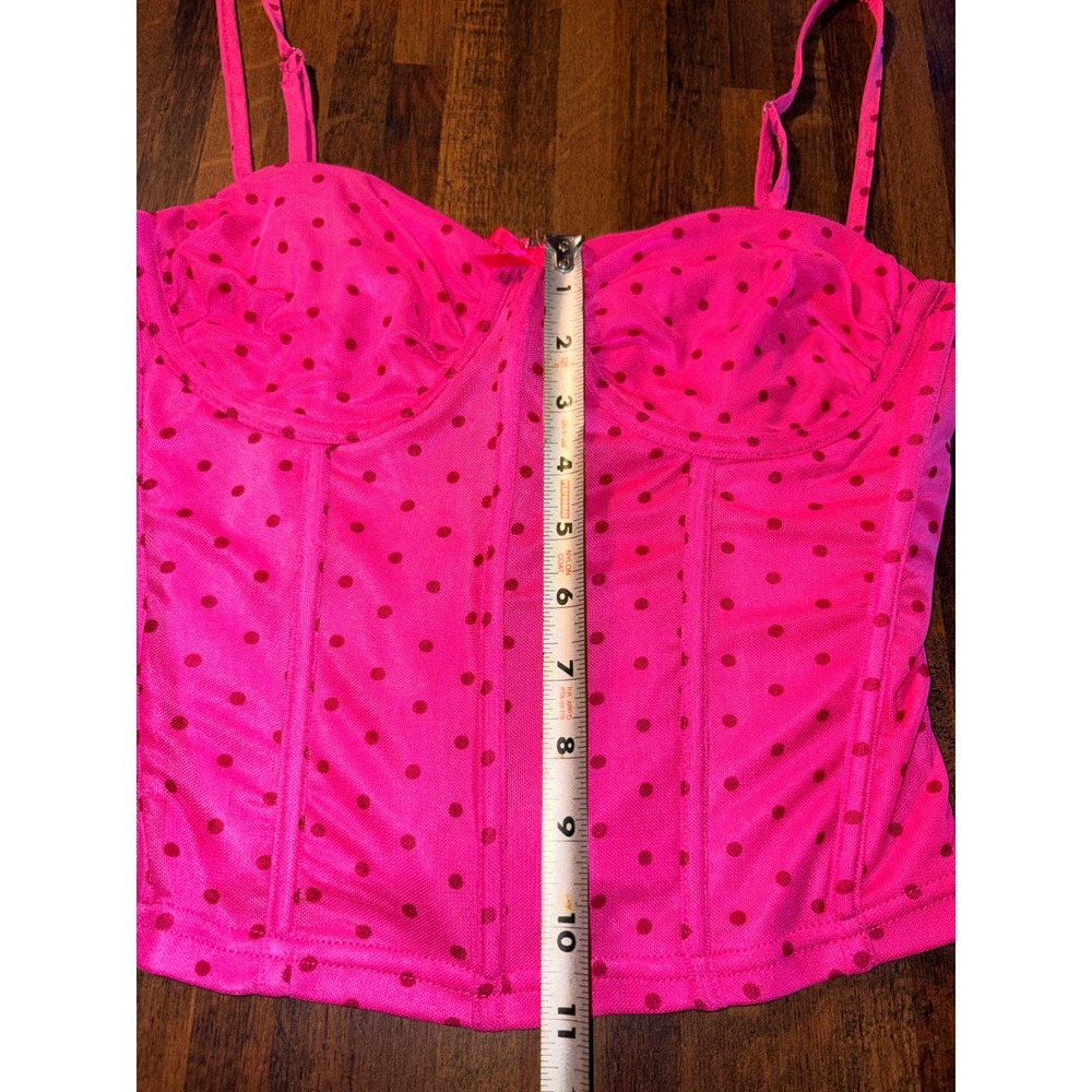 Pretty Garbage Neon Pink Red Polka Dot Corset Top Cami Zip Back Medium - Picture 3 of 5
